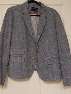 J.Crew Dalton Blazer 22 Blue White Herringbone Career Jacket
